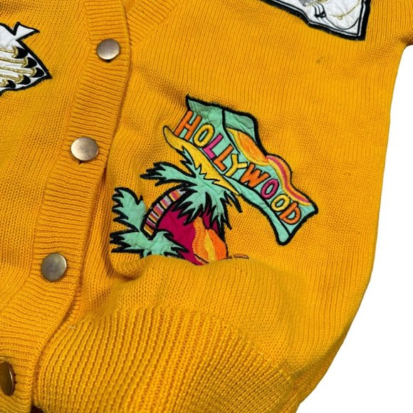 Vintage 90s IB Diffusion Yellow Knit Lined Cardigan Sweater Patch-Detail - Picture 6 of 13